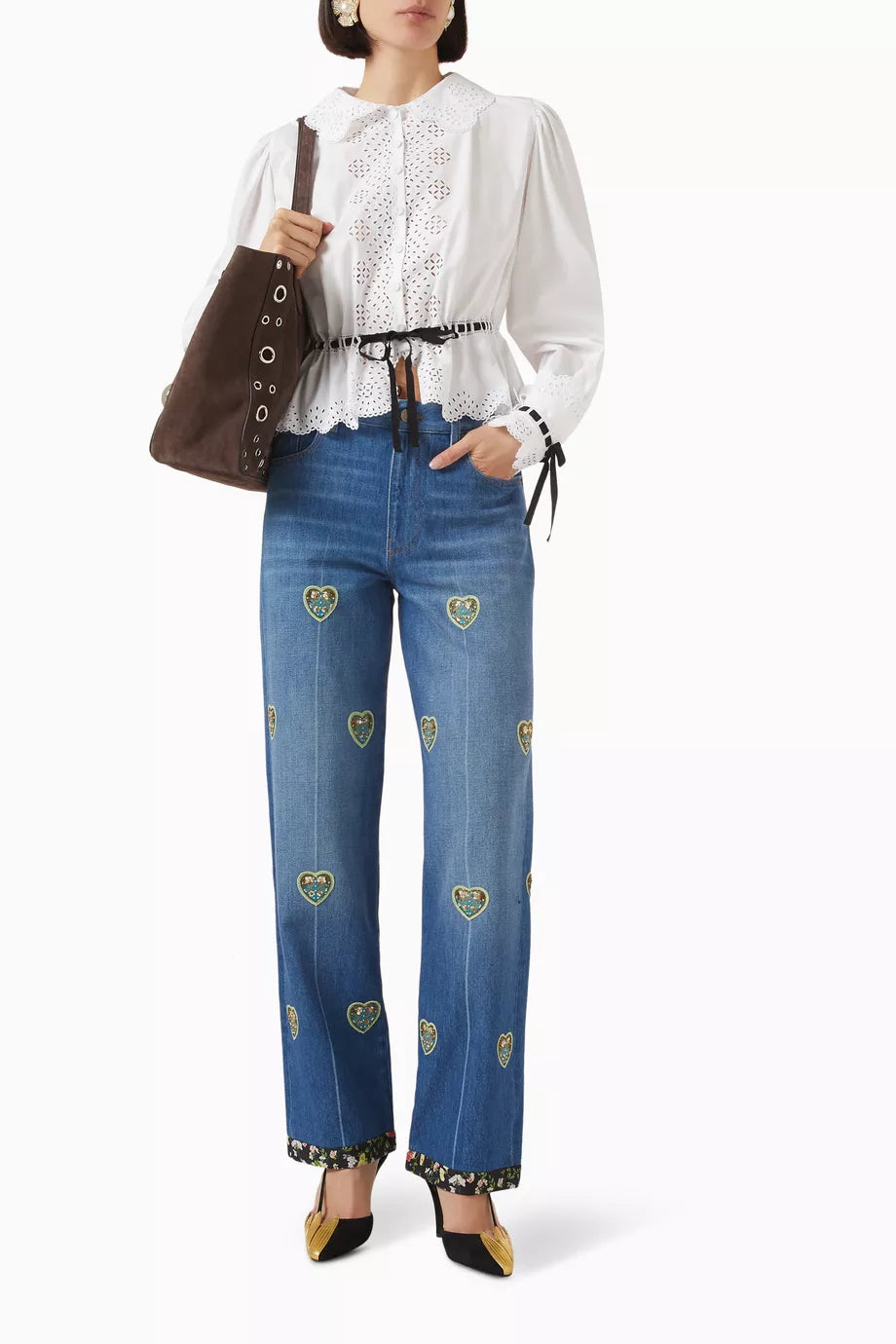 Women’s Blue Denim Jeans with Love Pattern Design