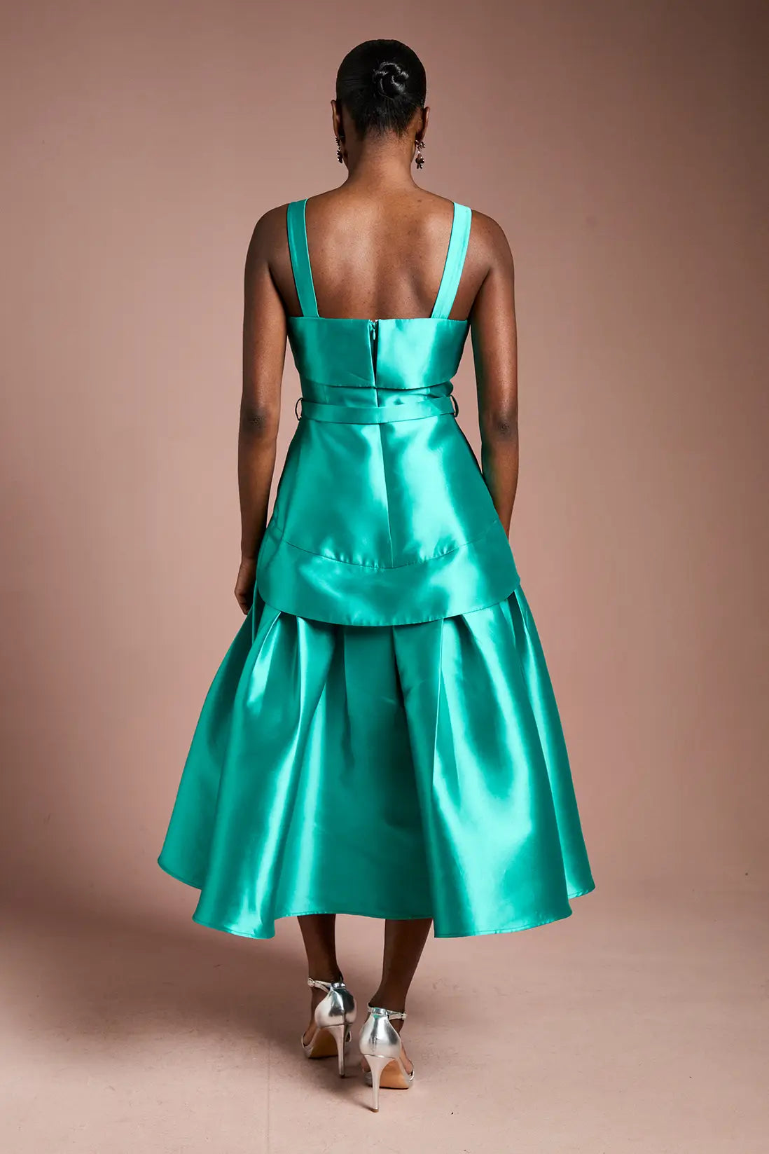 Teal Satin Midi Dress