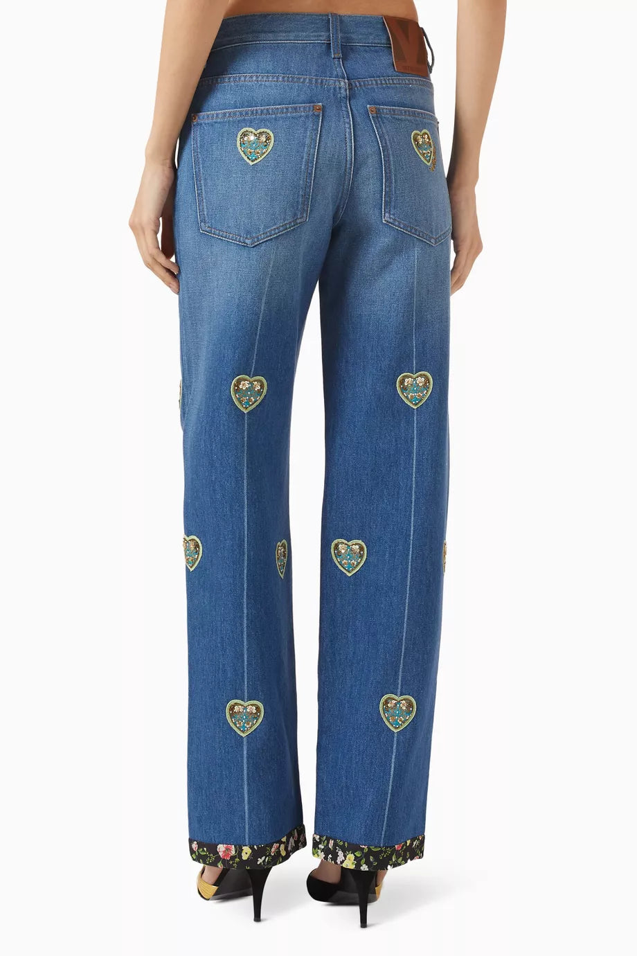 Women’s Blue Denim Jeans with Love Pattern Design