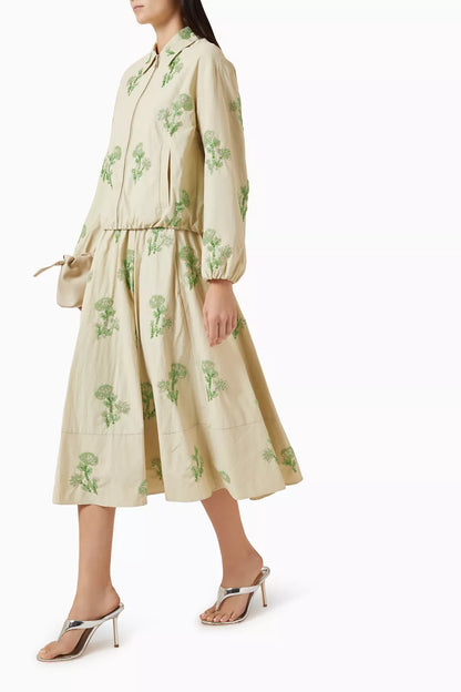 WHITE AND GREEN SHIRT & MIDI SET