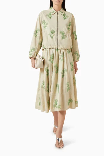 WHITE AND GREEN SHIRT & MIDI SET