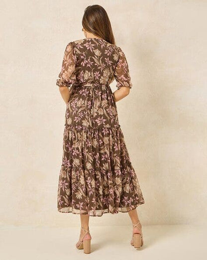 🎀VINTAGE ROSE WRAP STYLE MIDI DRESS