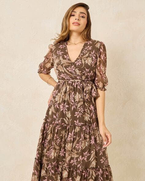 🎀VINTAGE ROSE WRAP STYLE MIDI DRESS