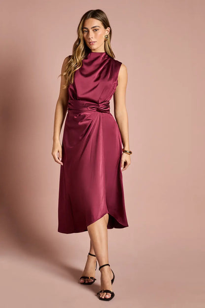 Satin Maroon Midi Dress