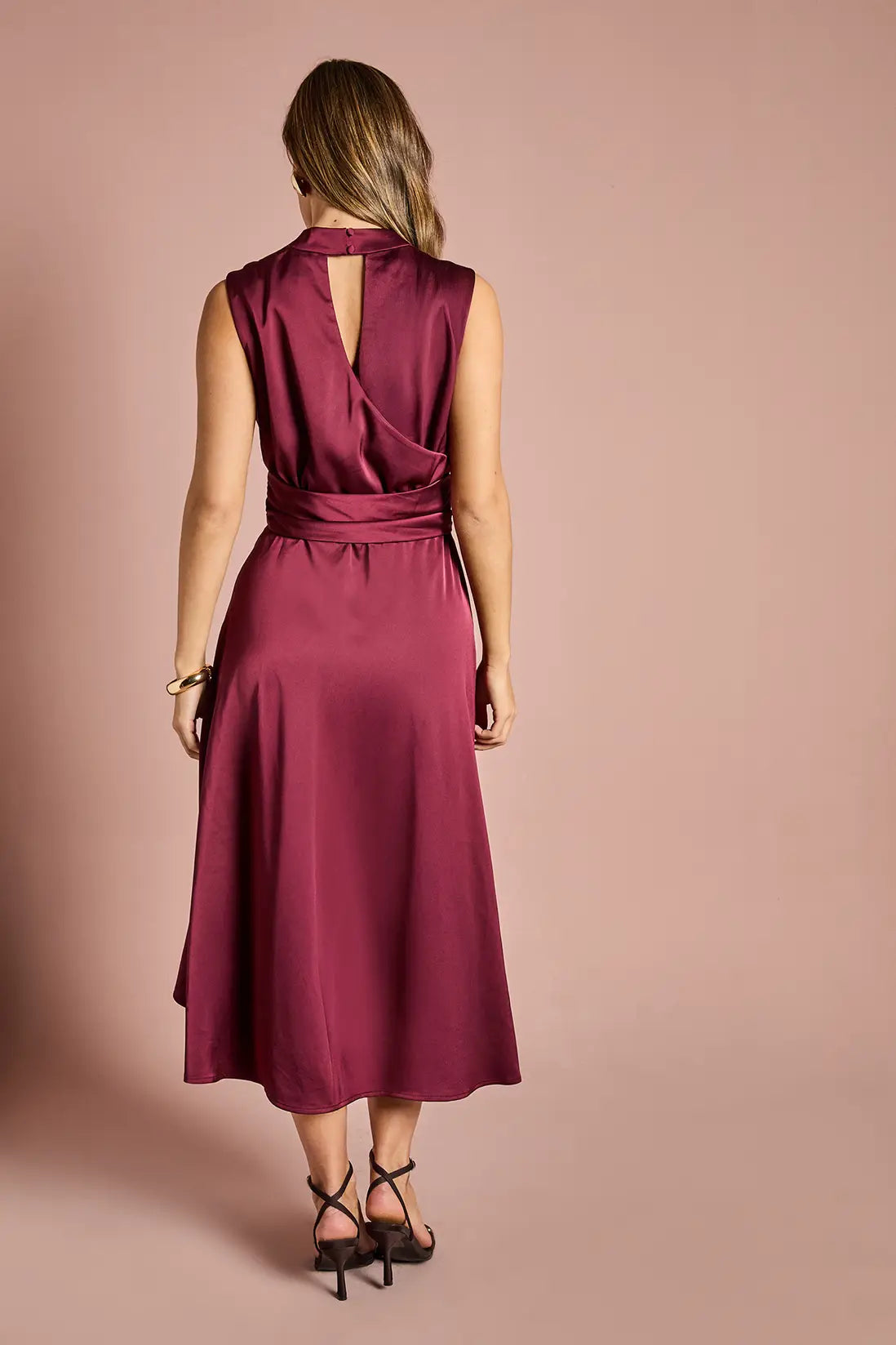 Satin Maroon Midi Dress