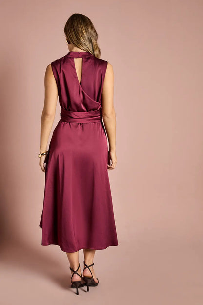 Satin Maroon Midi Dress