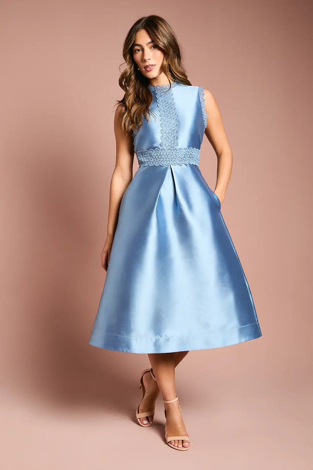 Sky Blue Satin Midi Dress
