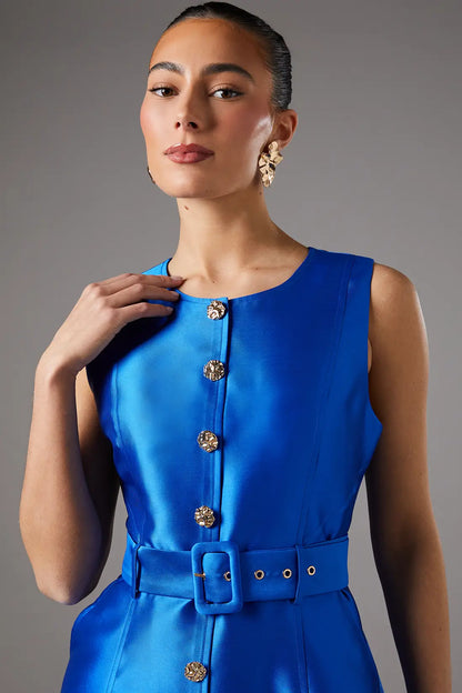 Royal Blue Satin Midi Dress