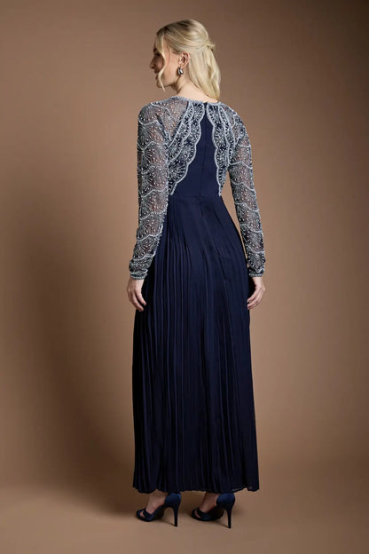 Navy Blue Embellished Evening Gown