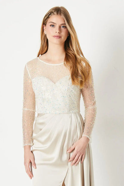 White Sequin Evening Gown