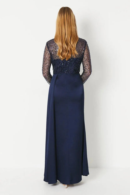 Navy Blue Sequin Evening Gown
