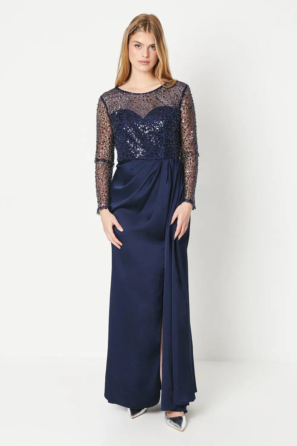 Navy Blue Sequin Evening Gown