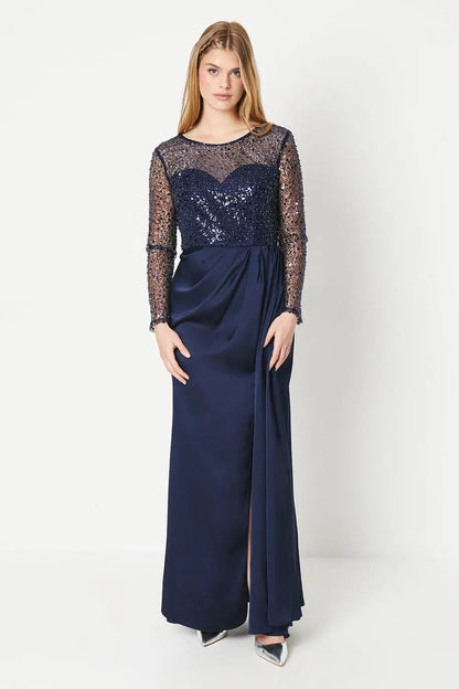 Navy Blue Sequin Evening Gown