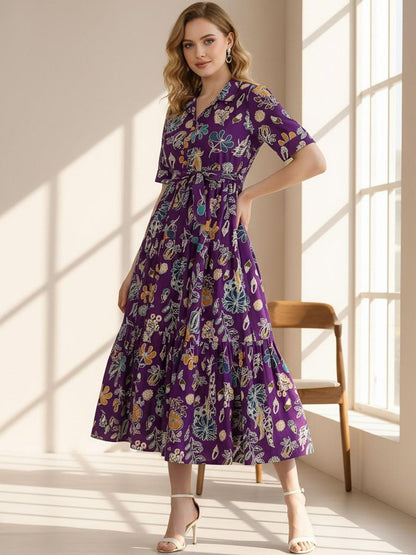 💜PURPLE FLORAL MIDI WRAP DRESS