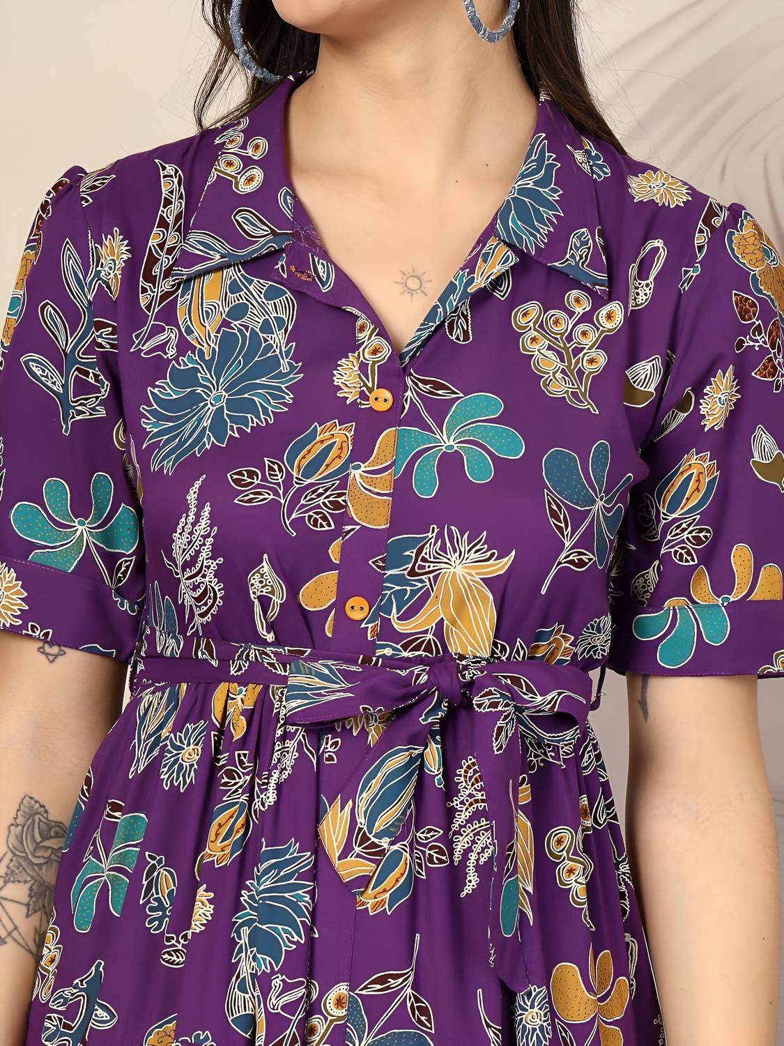 💜PURPLE FLORAL MIDI WRAP DRESS