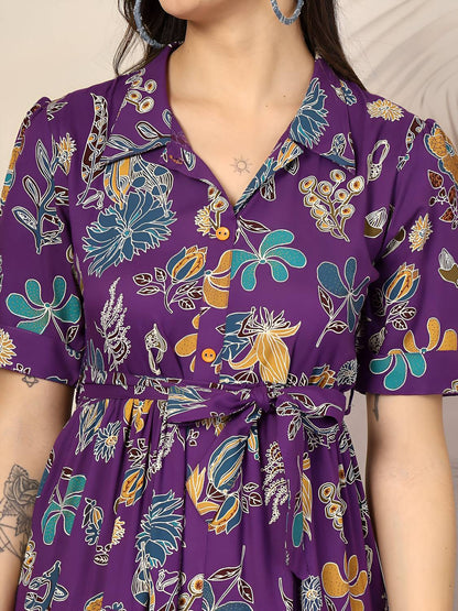 💜PURPLE FLORAL MIDI WRAP DRESS